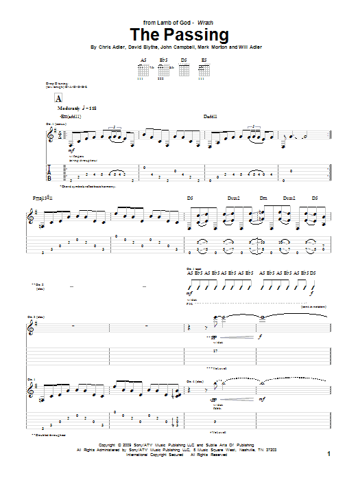 Lamb Of God The Passing sheet music notes and chords arranged for Guitar Tab