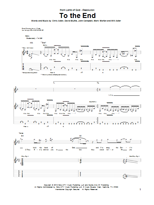 Lamb Of God To The End sheet music notes and chords arranged for Guitar Tab