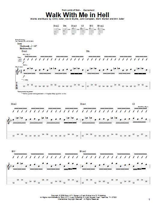 Lamb Of God Walk With Me In Hell sheet music notes and chords arranged for Guitar Tab