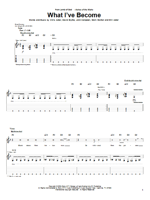 Lamb Of God What I've Become sheet music notes and chords arranged for Guitar Tab