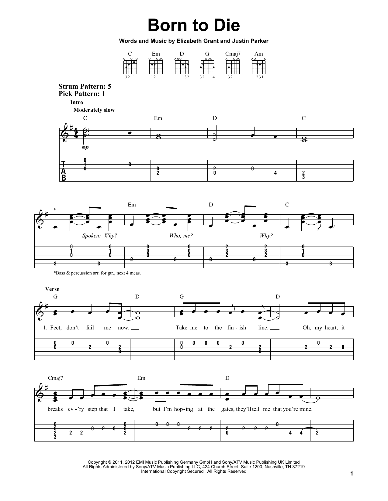 Lana Del Ray Born To Die sheet music notes and chords arranged for Easy Guitar Tab