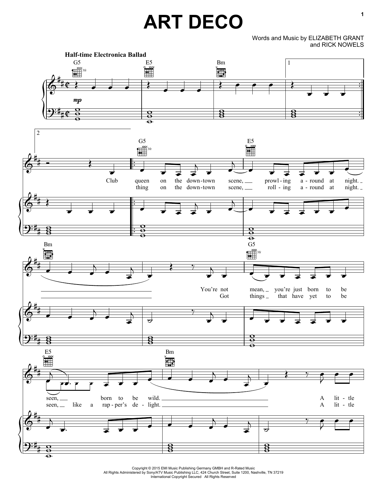 Lana Del Rey Art Deco sheet music notes and chords arranged for Piano, Vocal & Guitar Chords (Right-Hand Melody)