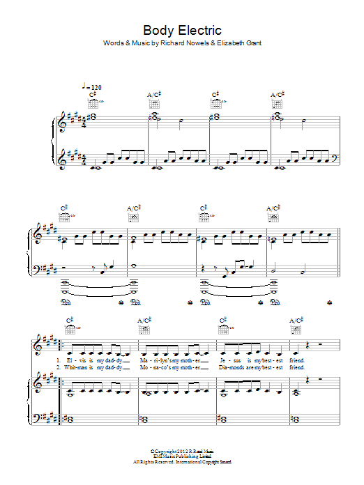 Lana Del Rey Body Electric sheet music notes and chords arranged for Piano, Vocal & Guitar Chords