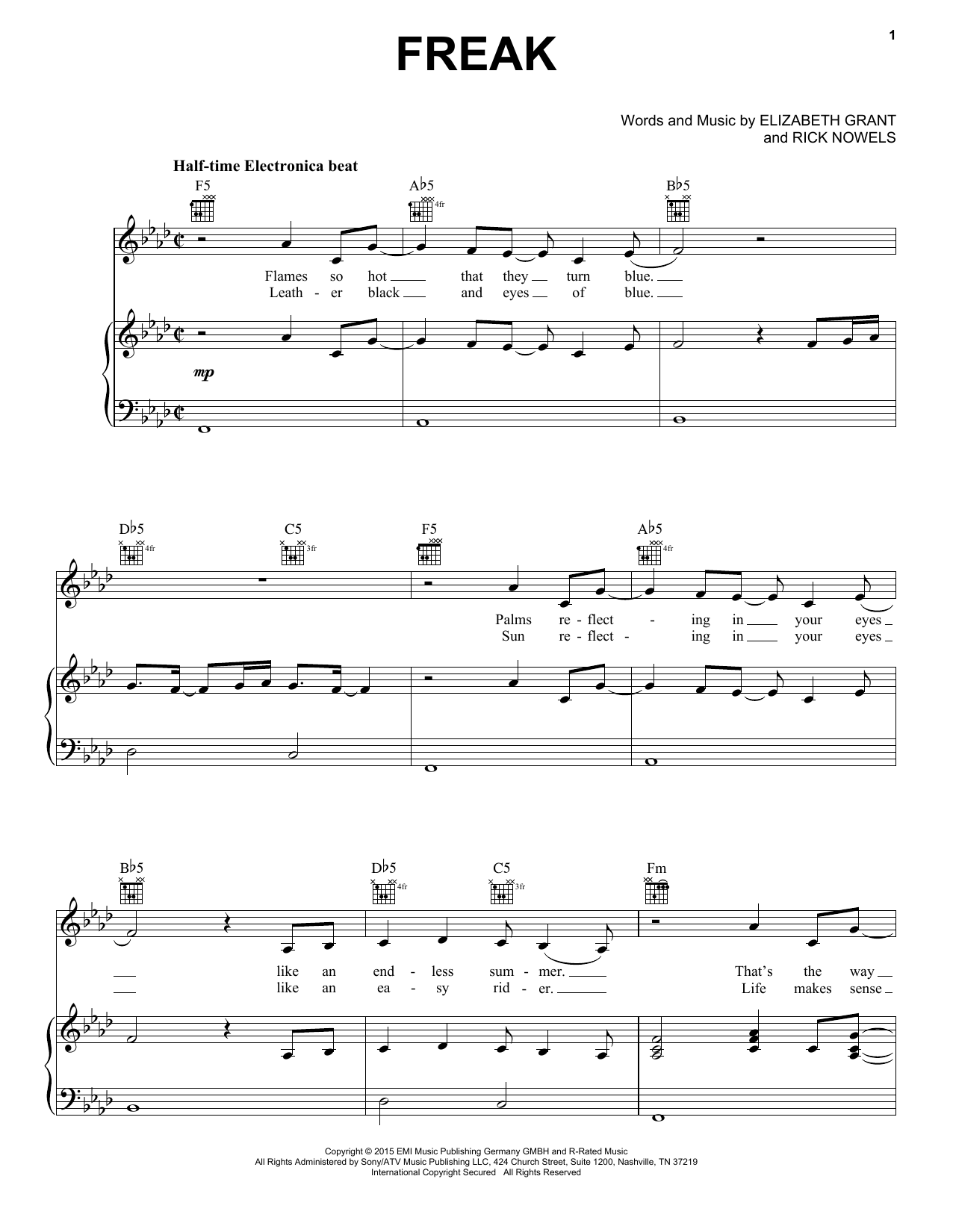 Lana Del Rey Freak sheet music notes and chords arranged for Piano, Vocal & Guitar Chords (Right-Hand Melody)