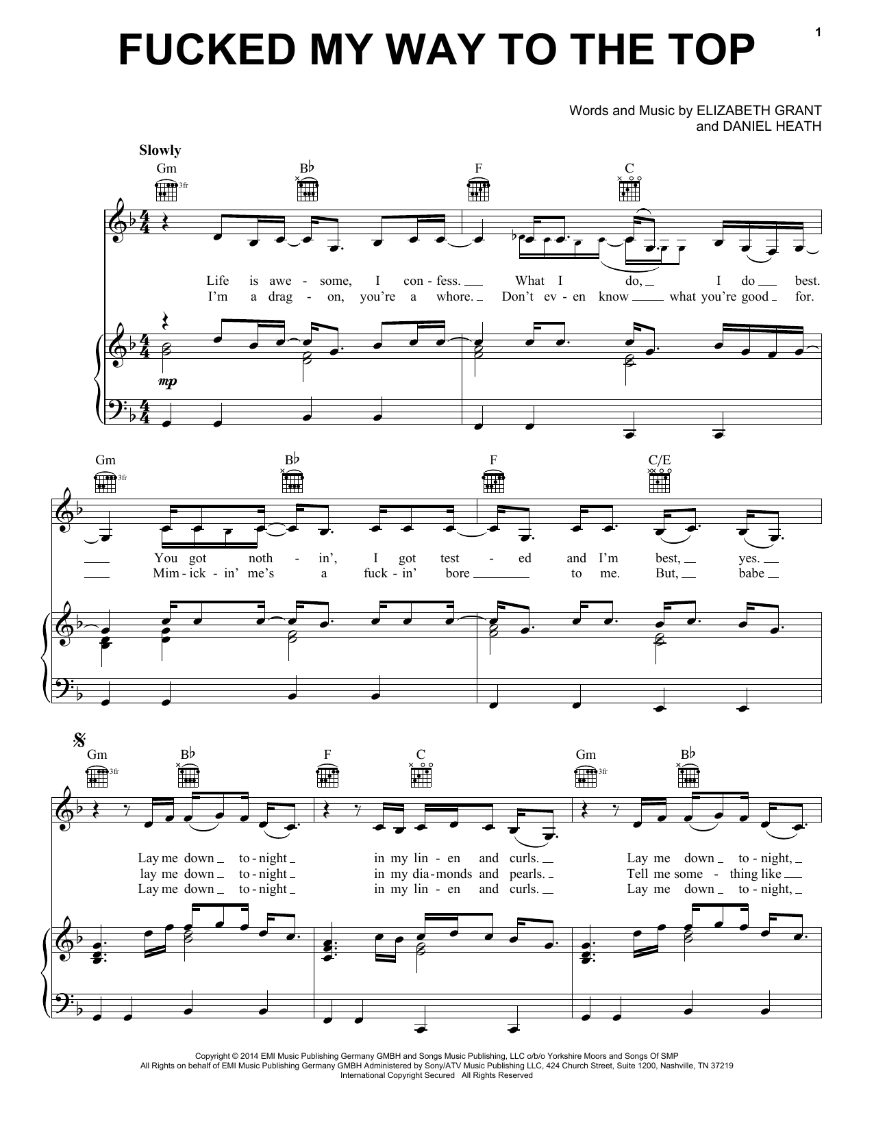 Lana Del Rey Fucked My Way Up To The Top sheet music notes and chords arranged for Piano, Vocal & Guitar Chords (Right-Hand Melody)