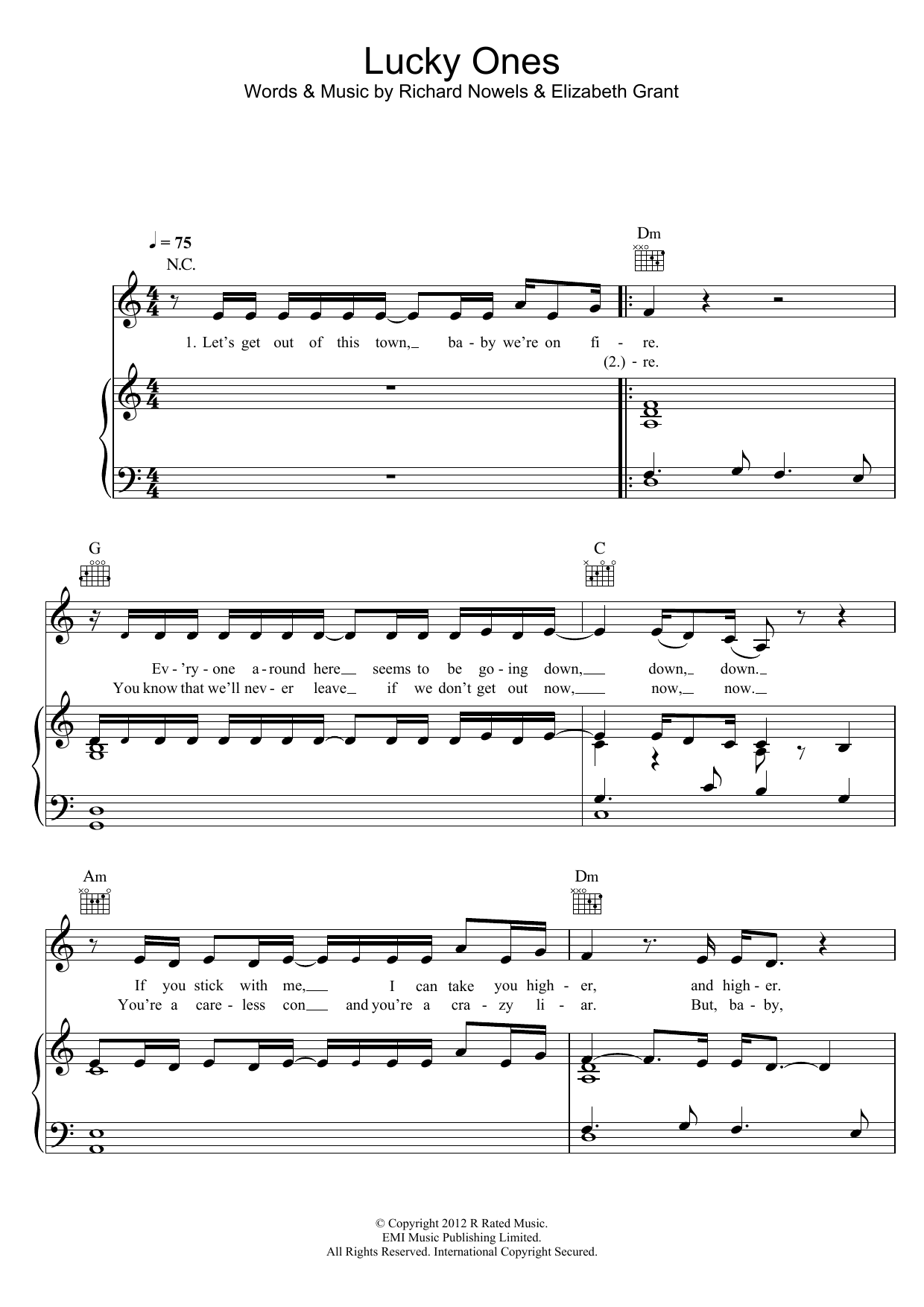 Lana Del Rey Lucky Ones sheet music notes and chords arranged for Piano, Vocal & Guitar Chords