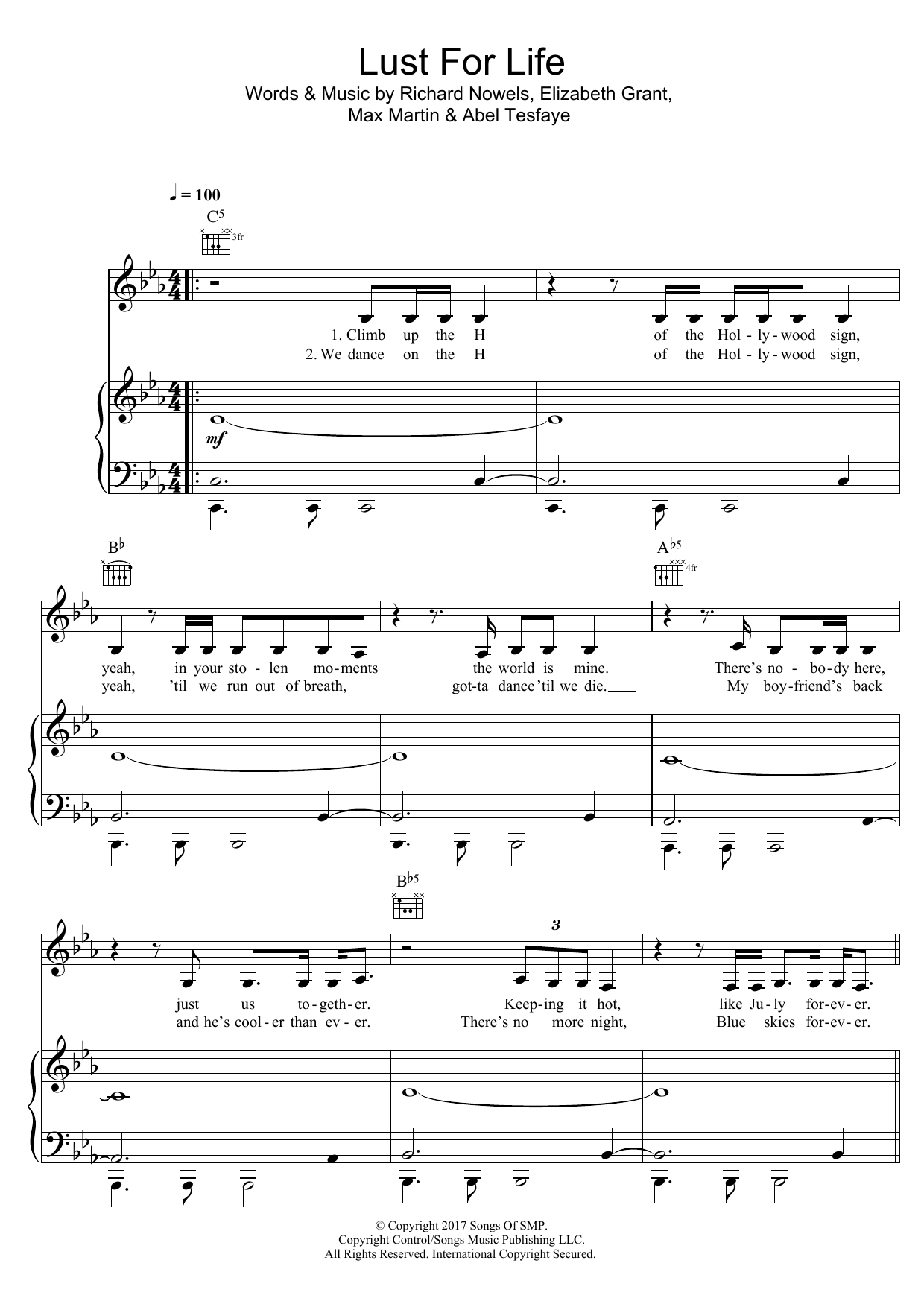 Lana Del Rey Lust For Life (featuring The Weeknd) sheet music notes and chords arranged for Piano, Vocal & Guitar Chords