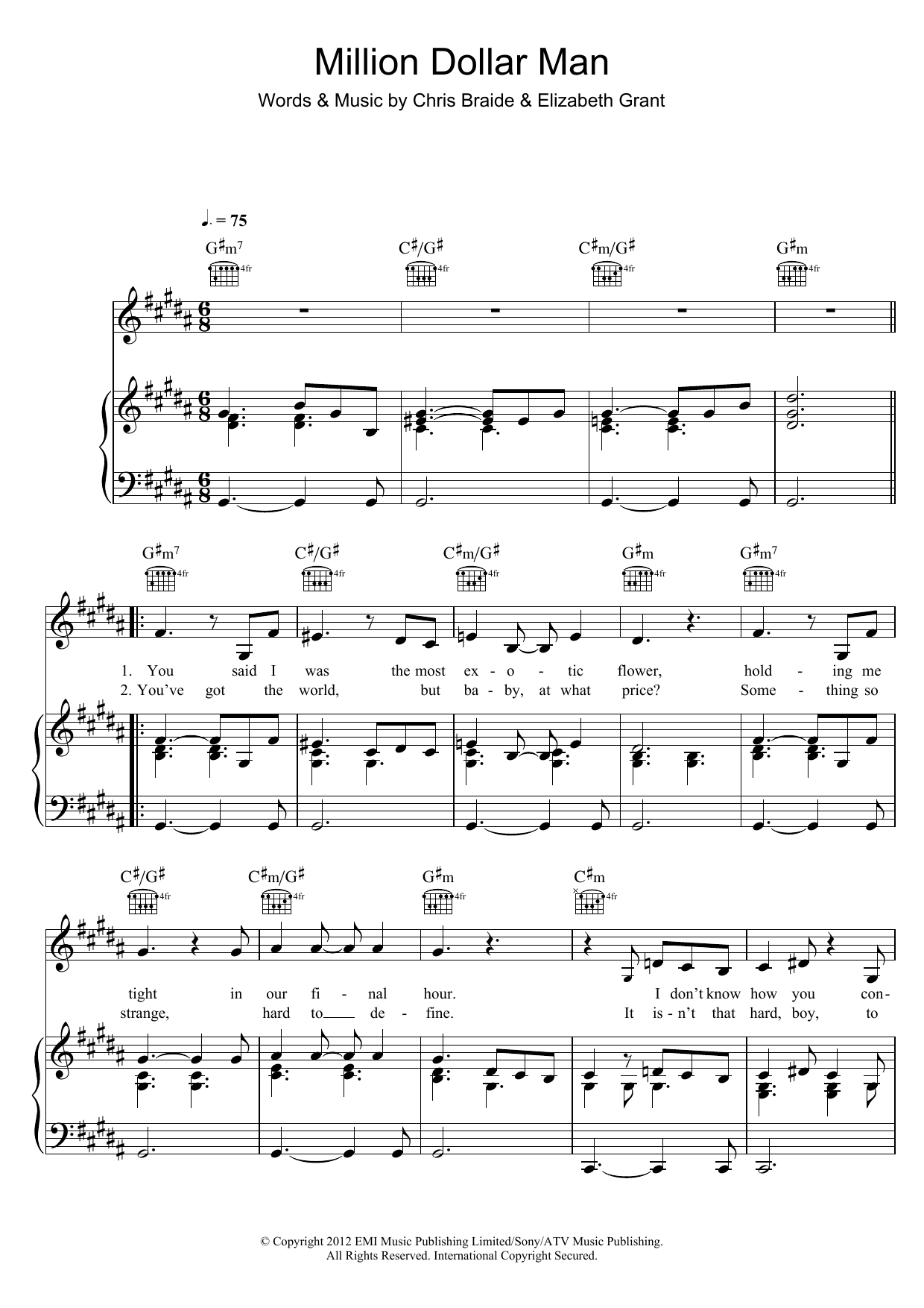 Lana Del Rey Million Dollar Man sheet music notes and chords arranged for Piano, Vocal & Guitar Chords