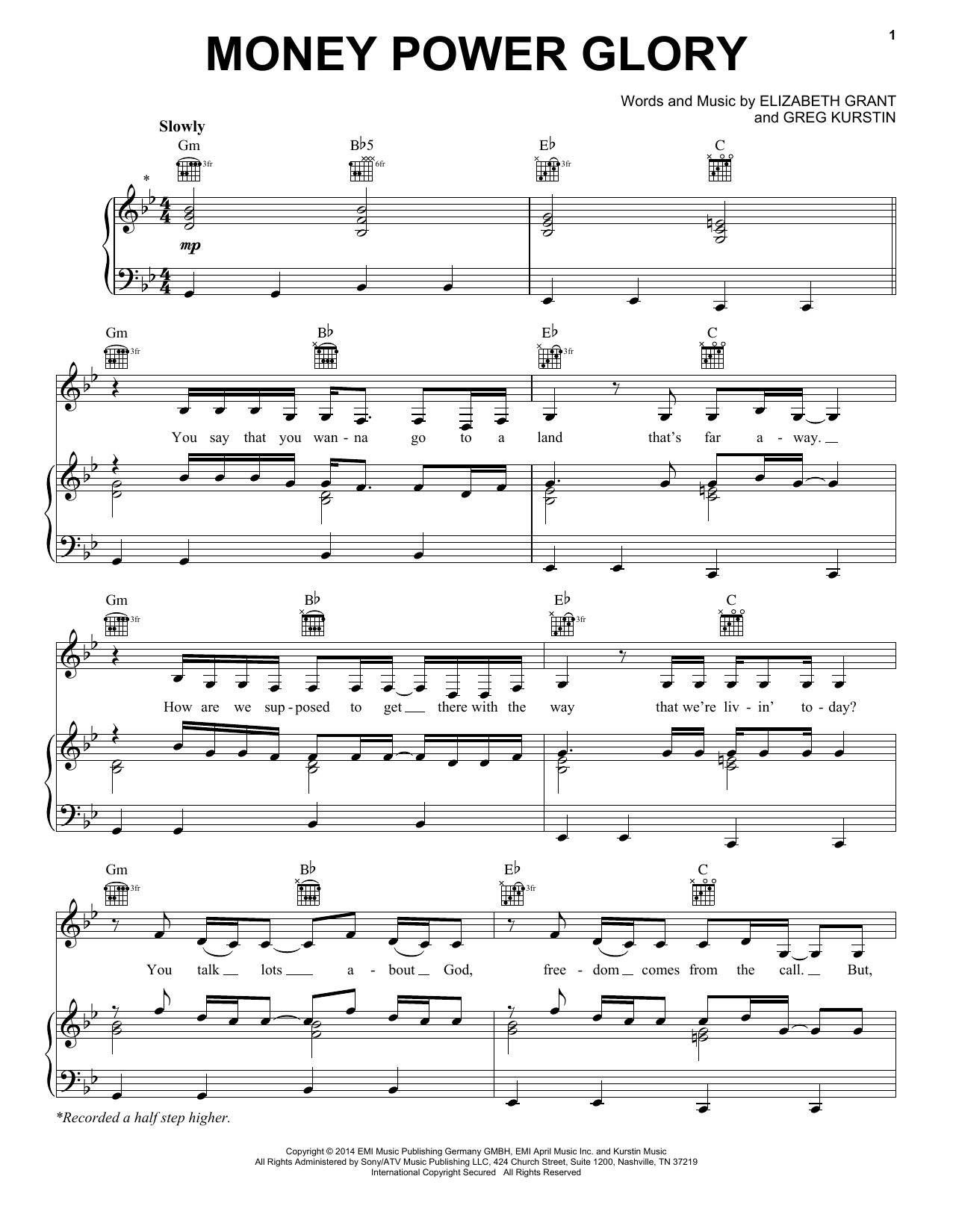 Lana Del Rey Money Power Glory sheet music notes and chords arranged for Piano, Vocal & Guitar Chords (Right-Hand Melody)