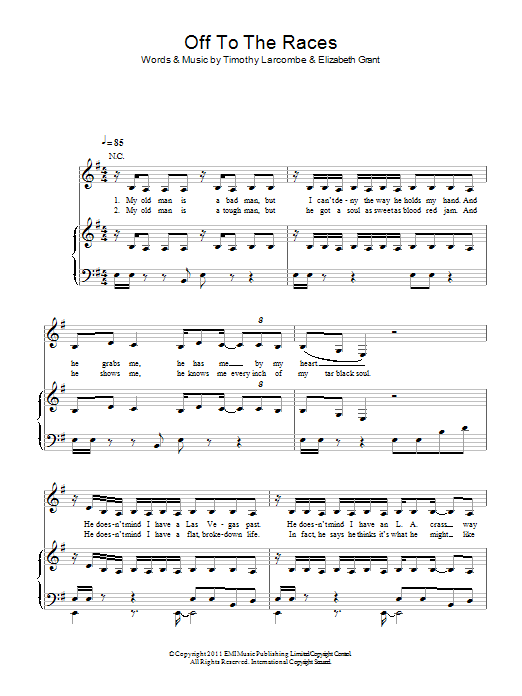 Lana Del Rey Off To The Races sheet music notes and chords arranged for Piano, Vocal & Guitar Chords