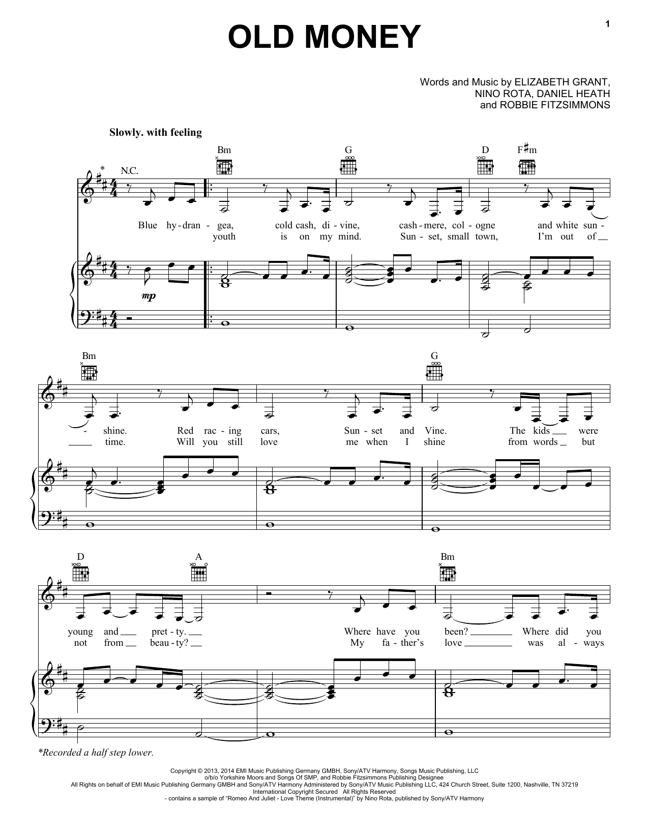 Lana Del Rey Old Money sheet music notes and chords arranged for Piano, Vocal & Guitar Chords (Right-Hand Melody)