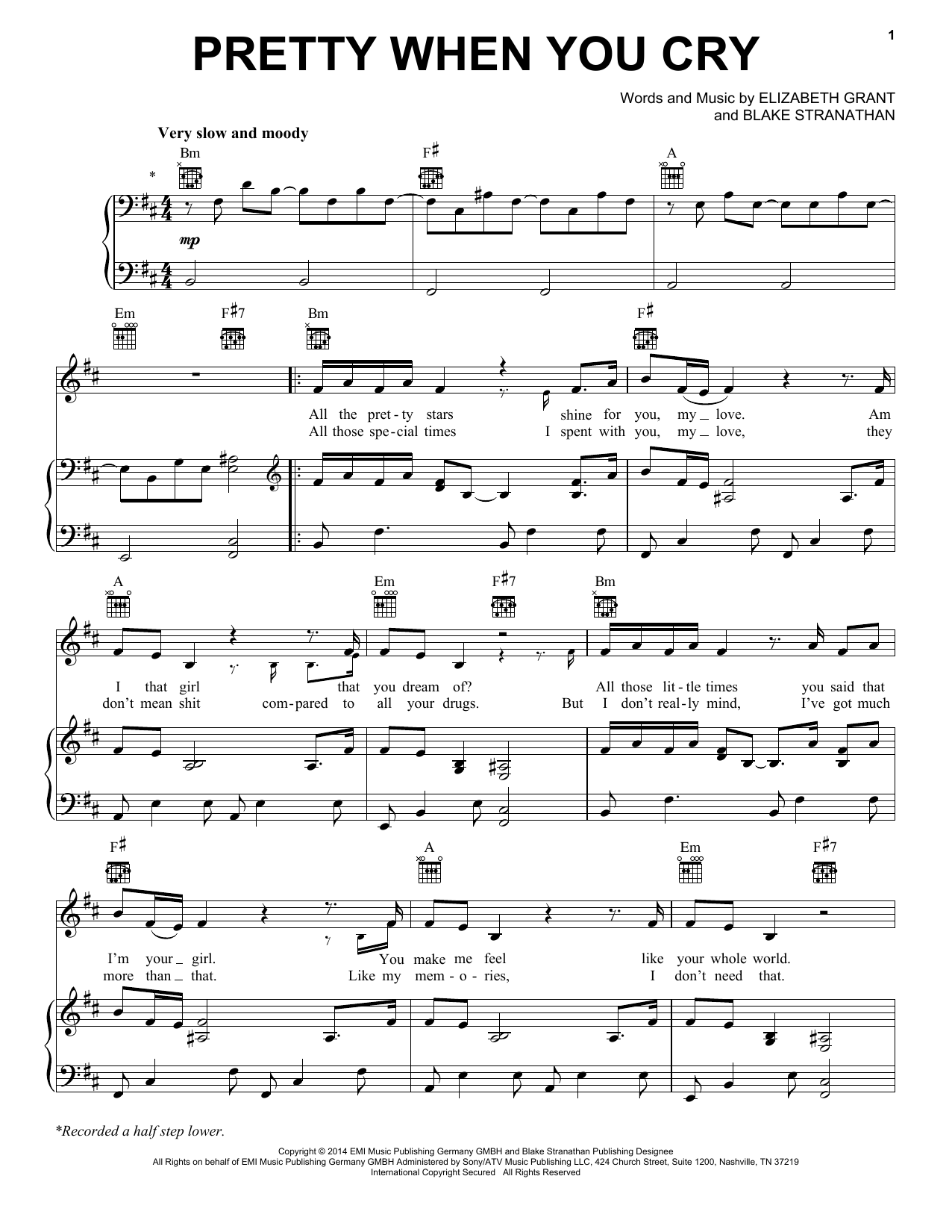 Lana Del Rey Pretty When You Cry sheet music notes and chords arranged for Piano, Vocal & Guitar Chords (Right-Hand Melody)