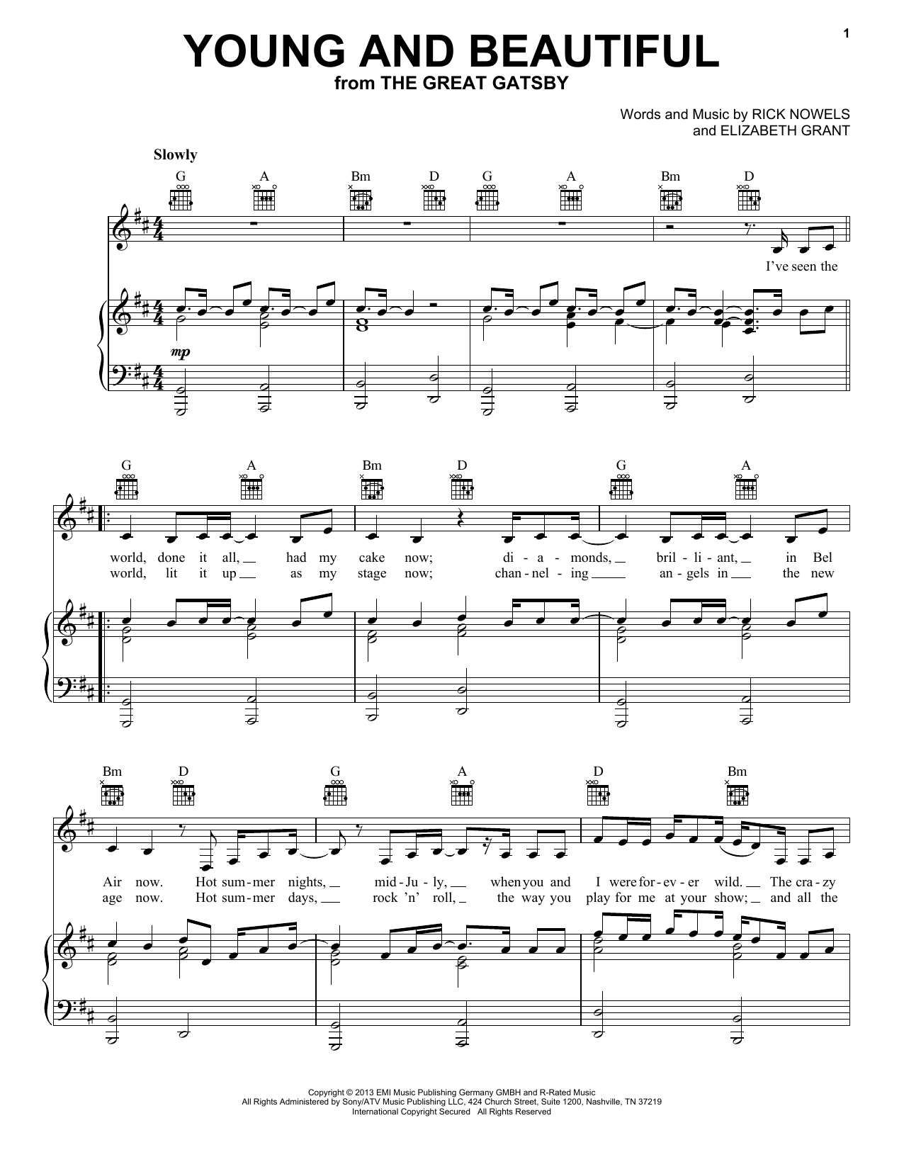 Lana Del Rey Young And Beautiful sheet music notes and chords arranged for Guitar Chords/Lyrics