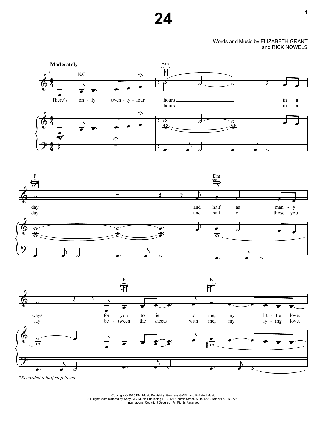 Lana Del Rey 24 sheet music notes and chords arranged for Piano, Vocal & Guitar Chords (Right-Hand Melody)
