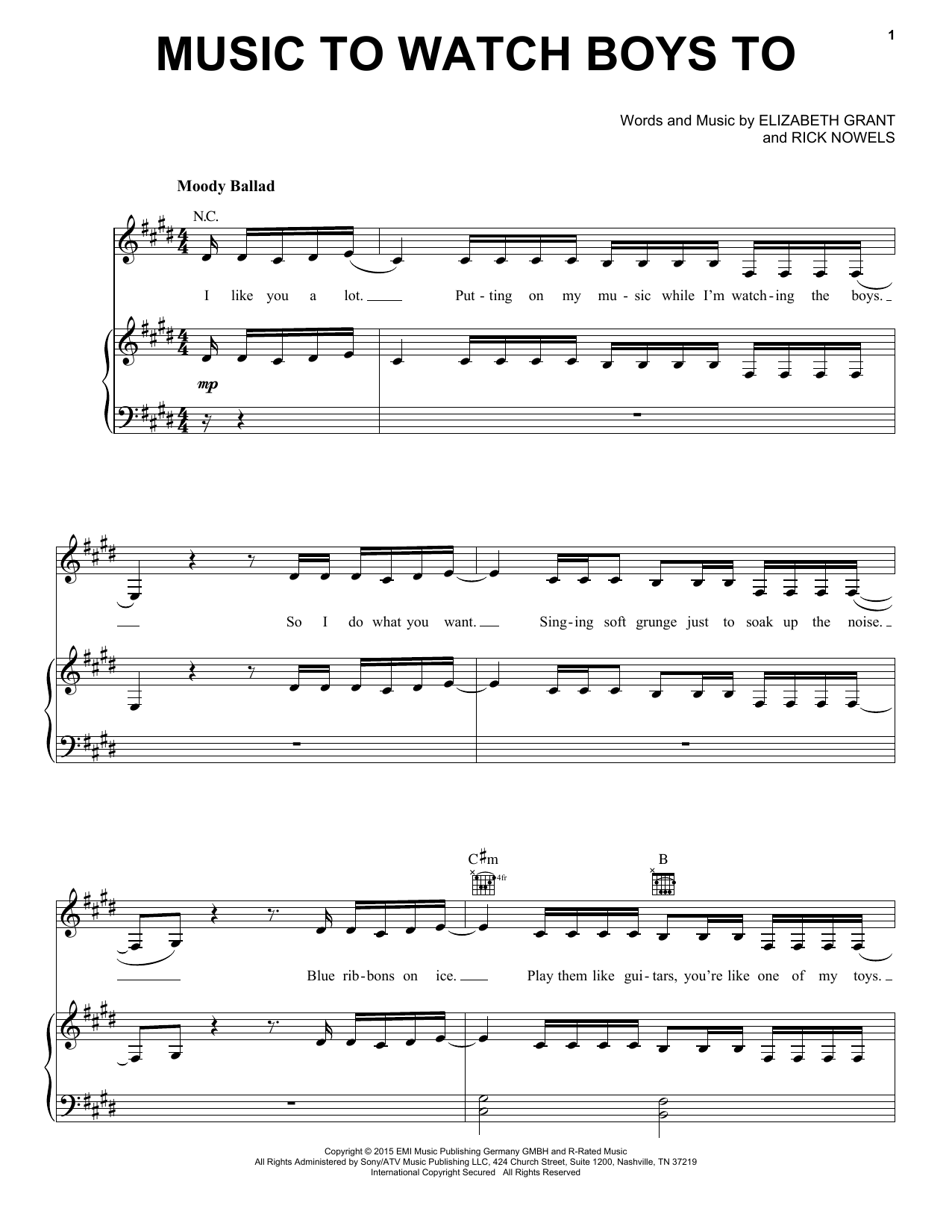 Lana Del Rey Music To Watch Boys To sheet music notes and chords arranged for Piano, Vocal & Guitar Chords (Right-Hand Melody)