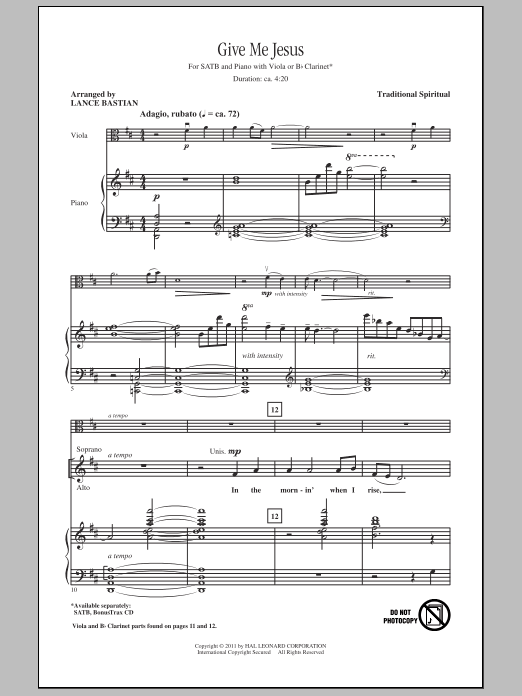 Lance Bastian Give Me Jesus sheet music notes and chords arranged for SATB Choir