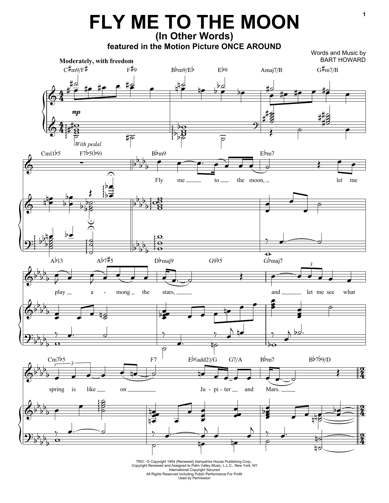 Landau Eugene Murphy, Jr. Fly Me To The Moon (In Other Words) sheet music notes and chords arranged for Piano, Vocal & Guitar Chords (Right-Hand Melody)