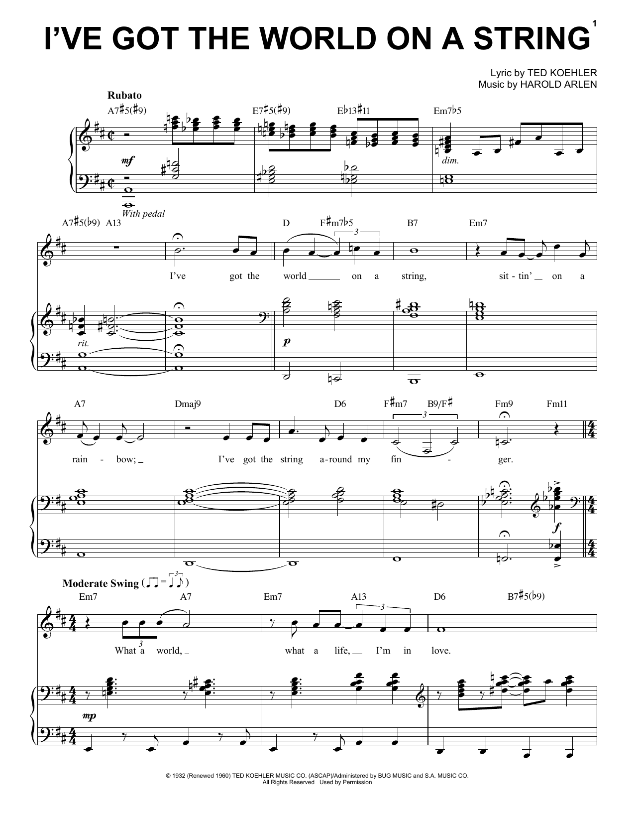 Landau Eugene Murphy, Jr. I've Got The World On A String sheet music notes and chords arranged for Piano, Vocal & Guitar Chords (Right-Hand Melody)