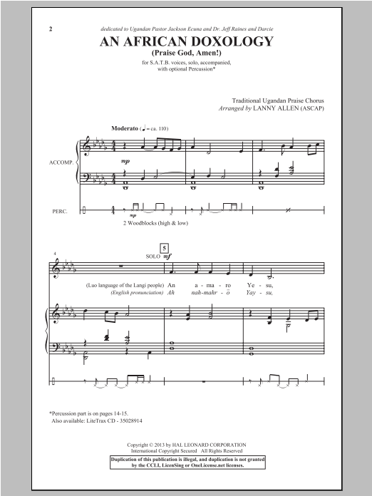 Lanny Allen An African Doxology sheet music notes and chords arranged for SATB Choir