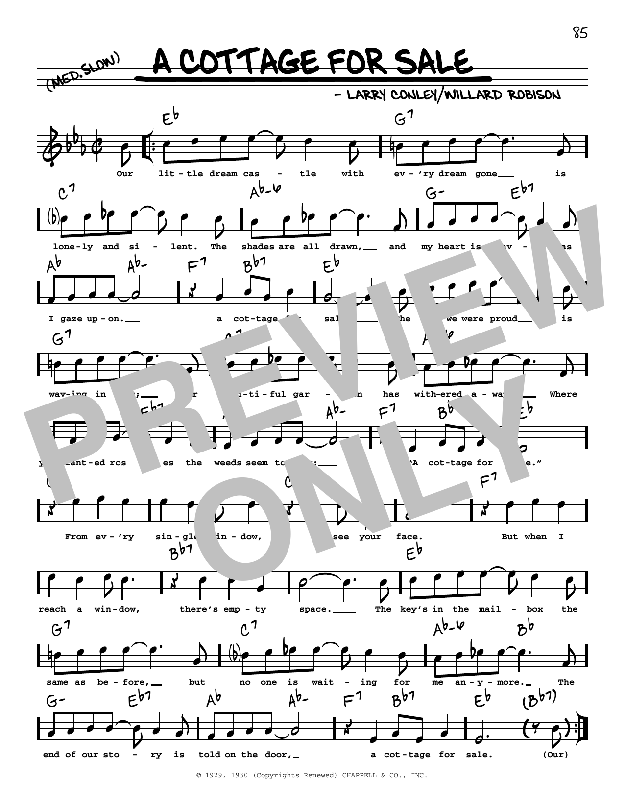 Larry Conley A Cottage For Sale (arr. Robert Rawlins) sheet music notes and chords arranged for Real Book – Melody, Lyrics & Chords