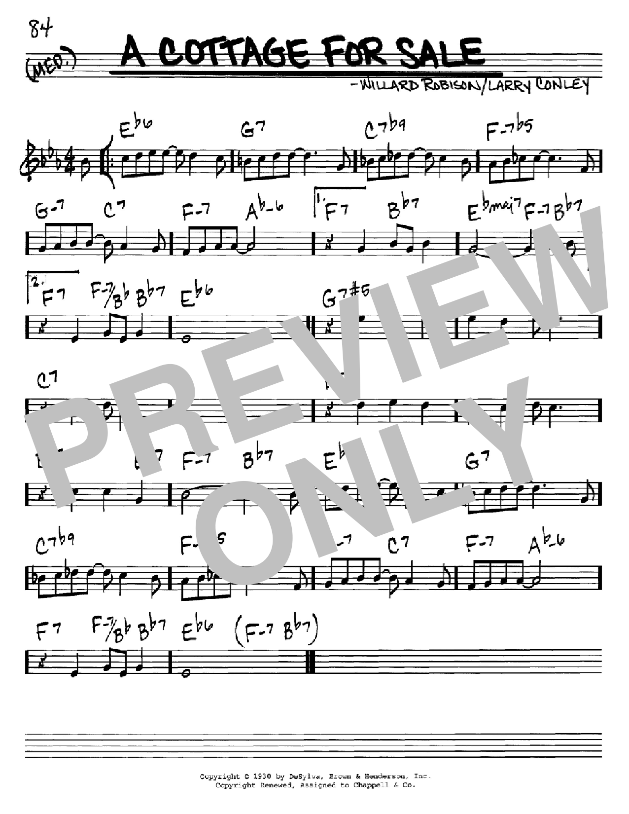 Larry Conley A Cottage For Sale sheet music notes and chords arranged for Real Book – Melody & Chords – C Instruments