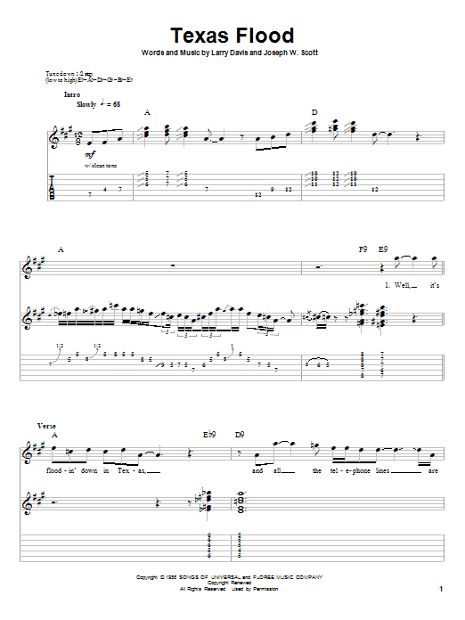 Larry Davis Texas Flood sheet music notes and chords arranged for Guitar Tab (Single Guitar)