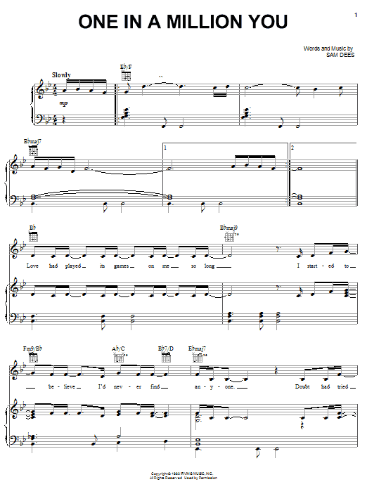 Larry Graham One In A Million You sheet music notes and chords arranged for Piano, Vocal & Guitar Chords (Right-Hand Melody)