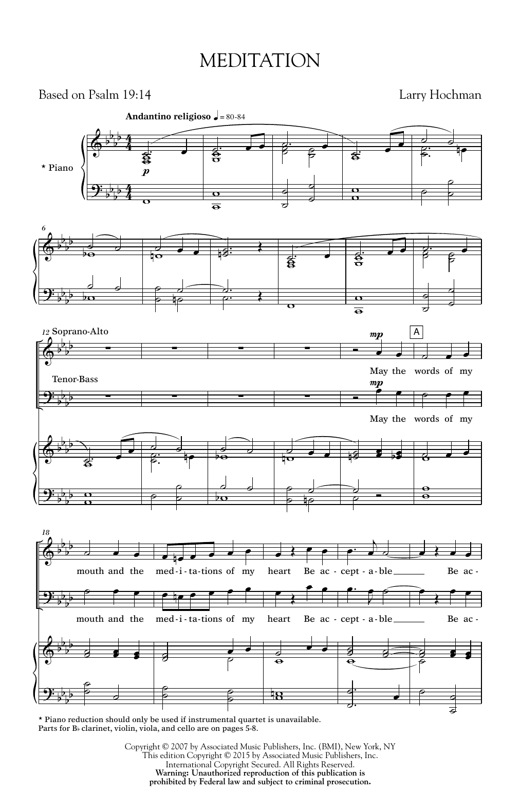 Larry Hochman Meditation sheet music notes and chords arranged for SATB Choir