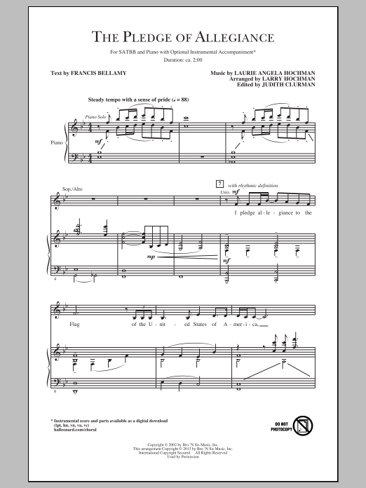 Larry Hochman The Pledge Of Allegiance sheet music notes and chords arranged for SATB Choir