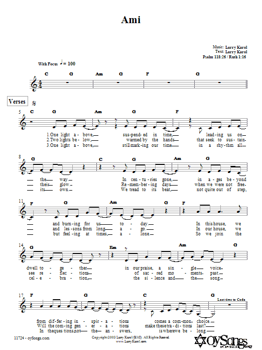 Larry Karol Ami sheet music notes and chords arranged for Lead Sheet / Fake Book
