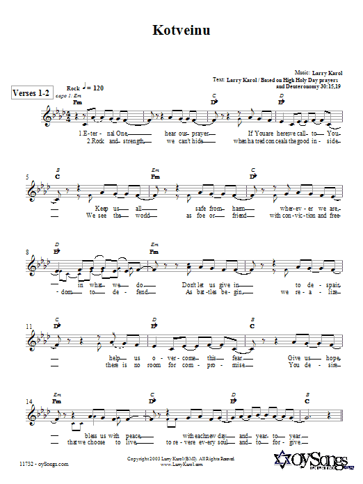 Larry Karol Kotveinu sheet music notes and chords arranged for Lead Sheet / Fake Book