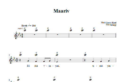 Larry Karol Maariv sheet music notes and chords arranged for Lead Sheet / Fake Book