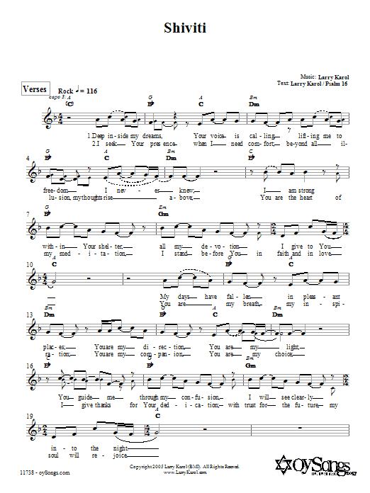 Larry Karol Shiviti sheet music notes and chords arranged for Lead Sheet / Fake Book