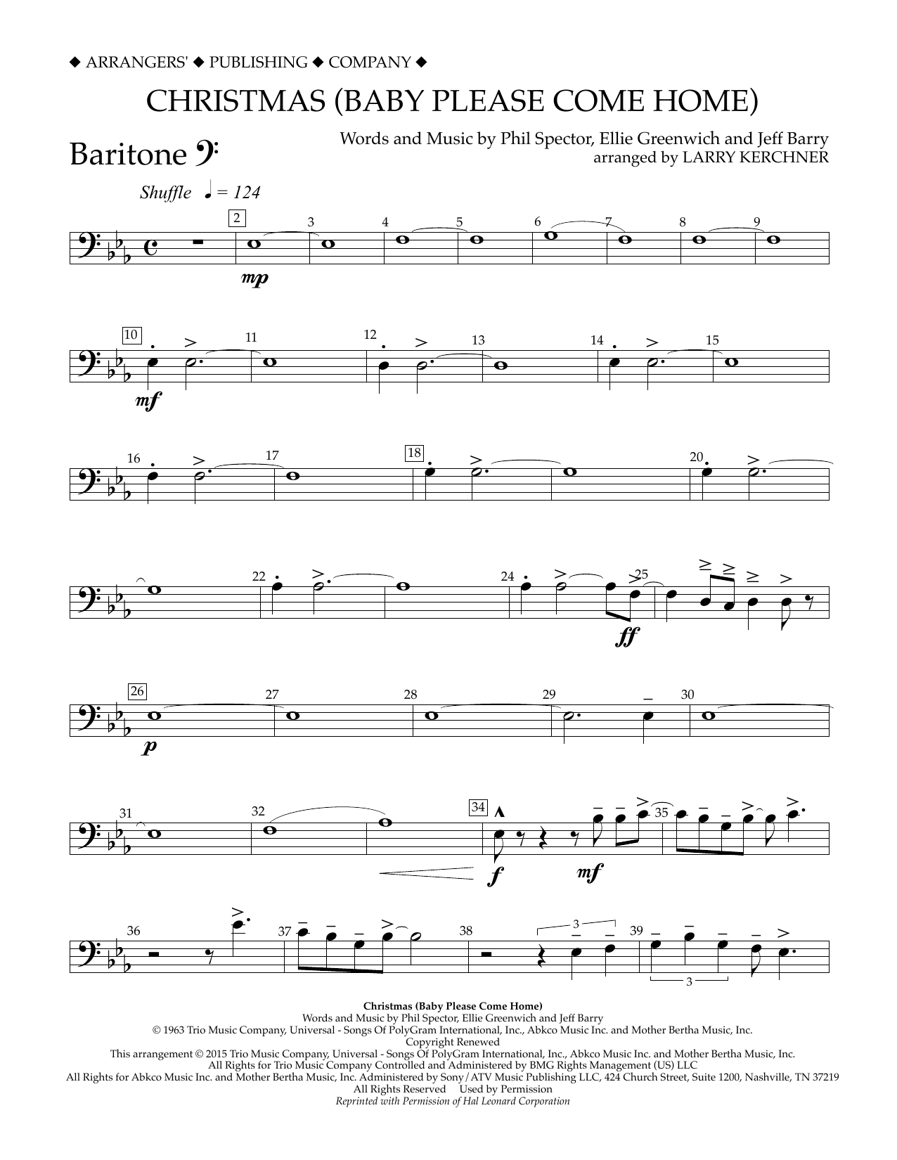 Larry Kerchner Christmas (Baby Please Come Home) - Baritone B.C. sheet music notes and chords arranged for Concert Band