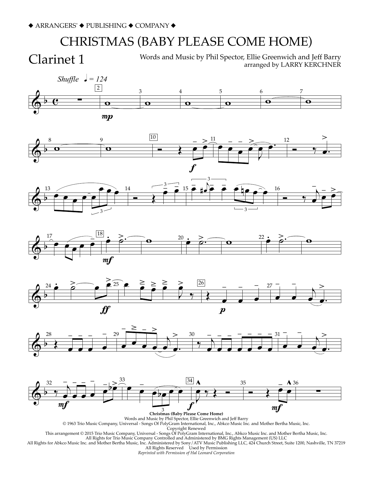 Larry Kerchner Christmas (Baby Please Come Home) - Bb Clarinet 1 sheet music notes and chords arranged for Concert Band