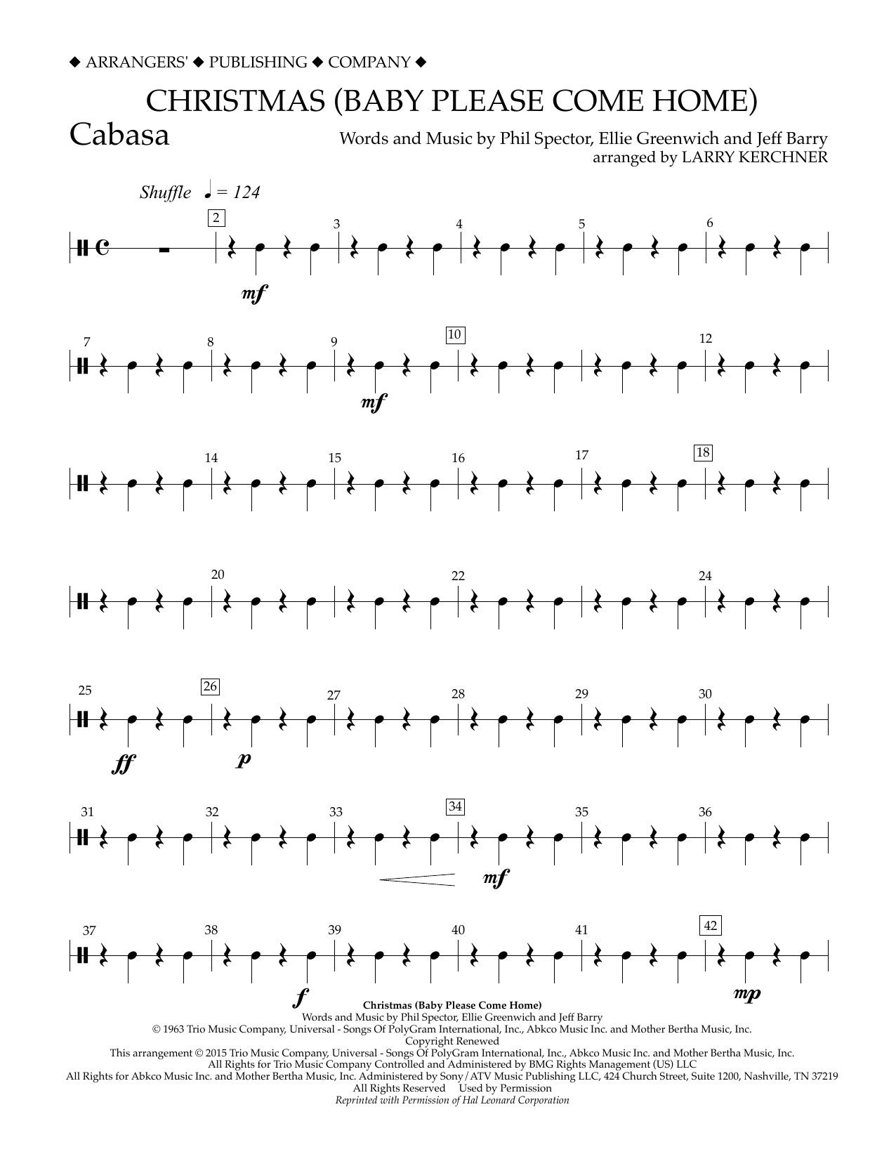 Larry Kerchner Christmas (Baby Please Come Home) - Cabasa sheet music notes and chords arranged for Concert Band