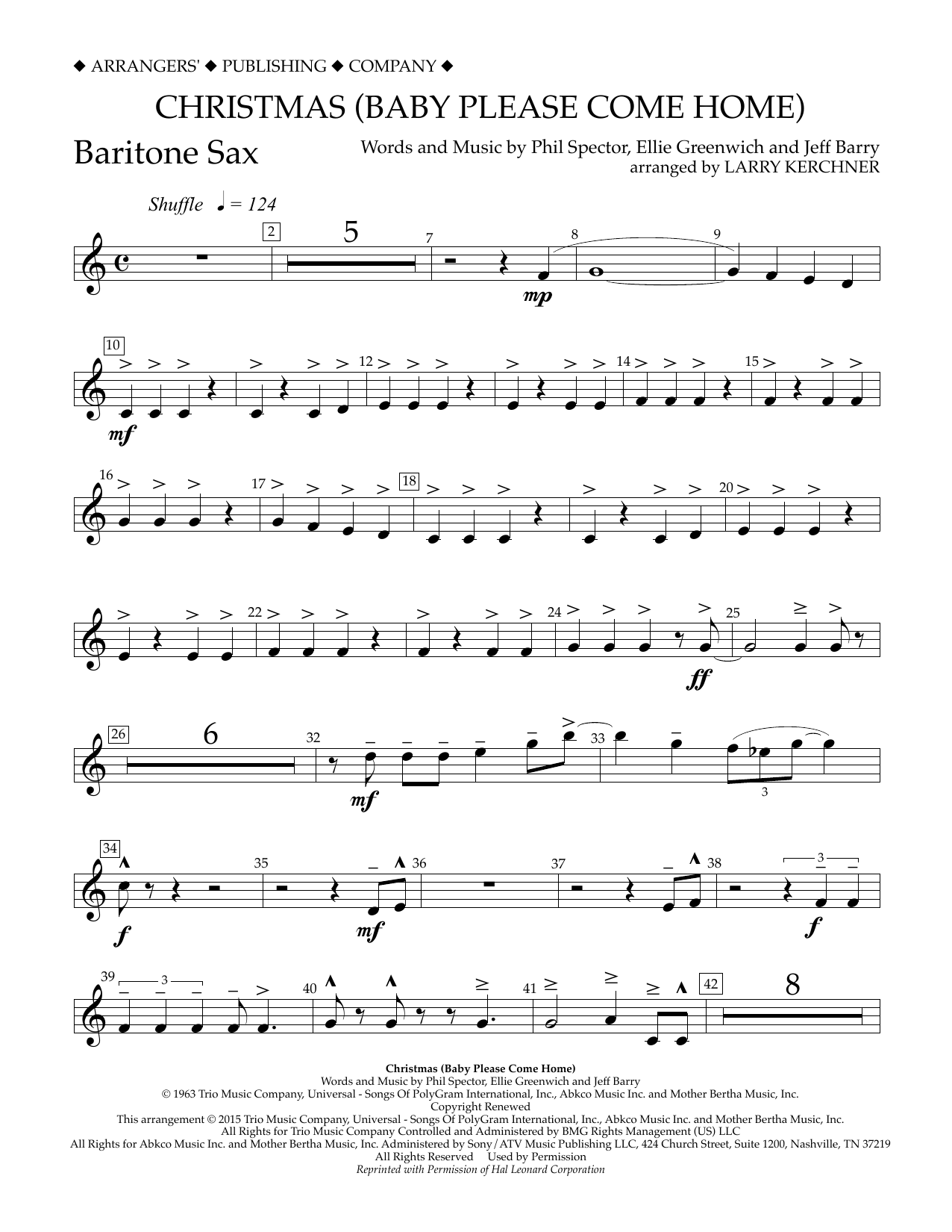 Larry Kerchner Christmas (Baby Please Come Home) - Eb Baritone Saxophone sheet music notes and chords arranged for Concert Band