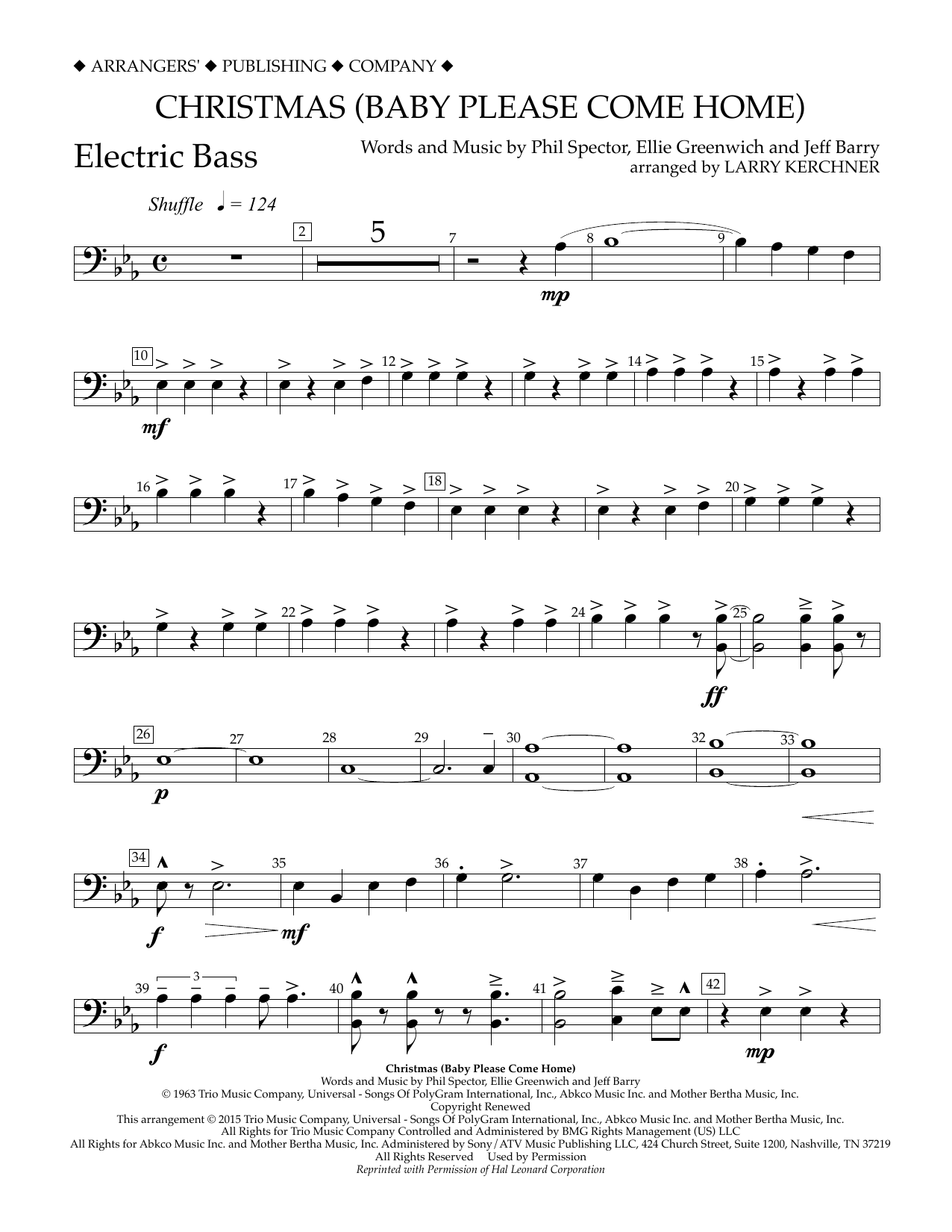 Larry Kerchner Christmas (Baby Please Come Home) - Electric Bass sheet music notes and chords arranged for Concert Band