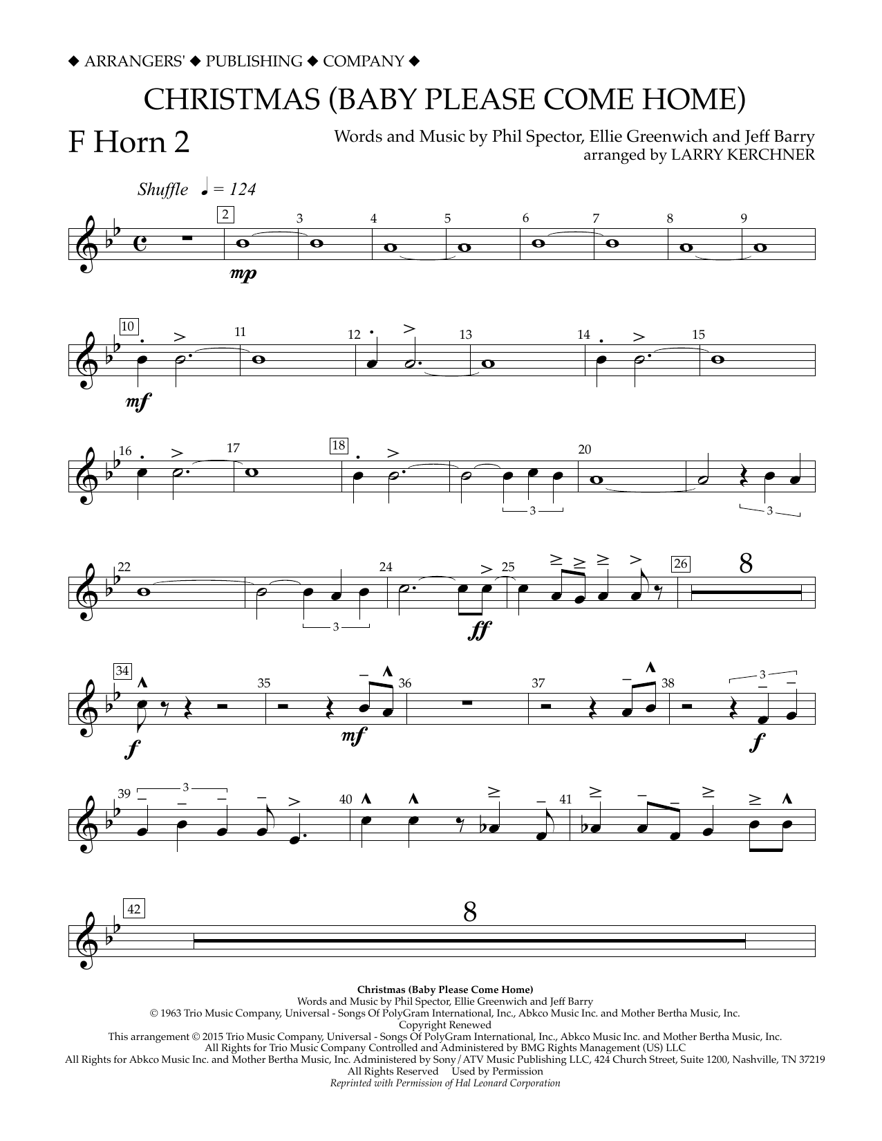 Larry Kerchner Christmas (Baby Please Come Home) - F Horn 2 sheet music notes and chords arranged for Concert Band
