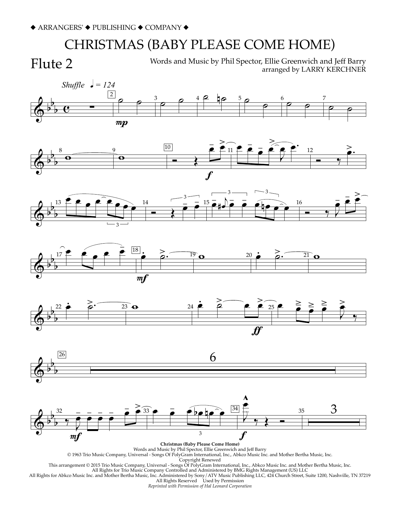 Larry Kerchner Christmas (Baby Please Come Home) - Flute 2 sheet music notes and chords arranged for Concert Band