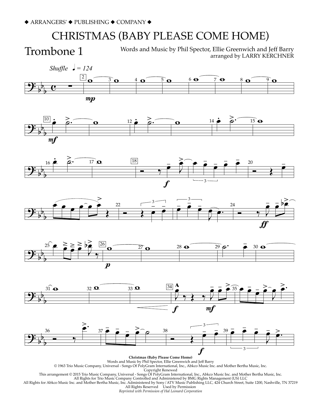 Larry Kerchner Christmas (Baby Please Come Home) - Trombone 1 sheet music notes and chords arranged for Concert Band