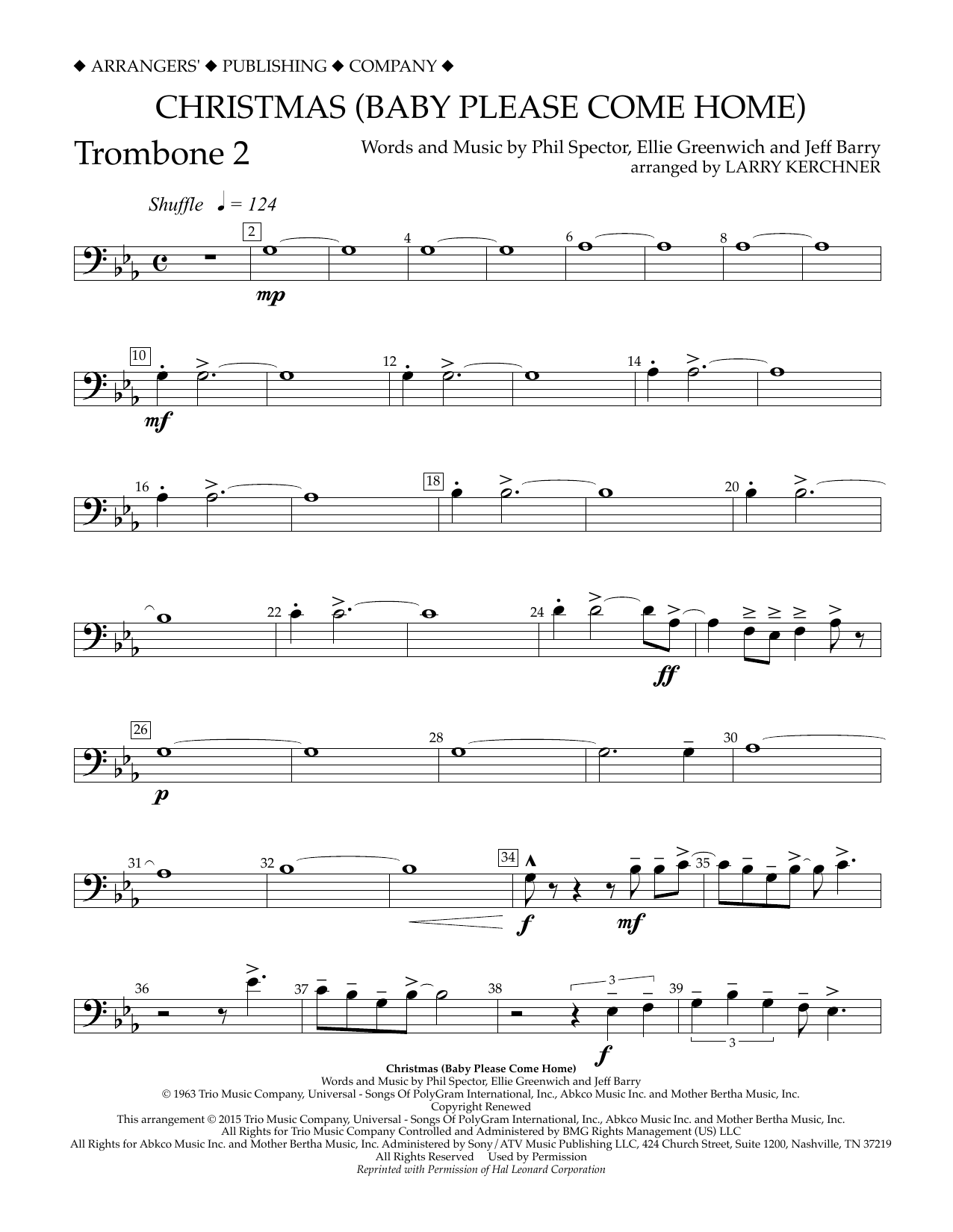 Larry Kerchner Christmas (Baby Please Come Home) - Trombone 2 sheet music notes and chords arranged for Concert Band