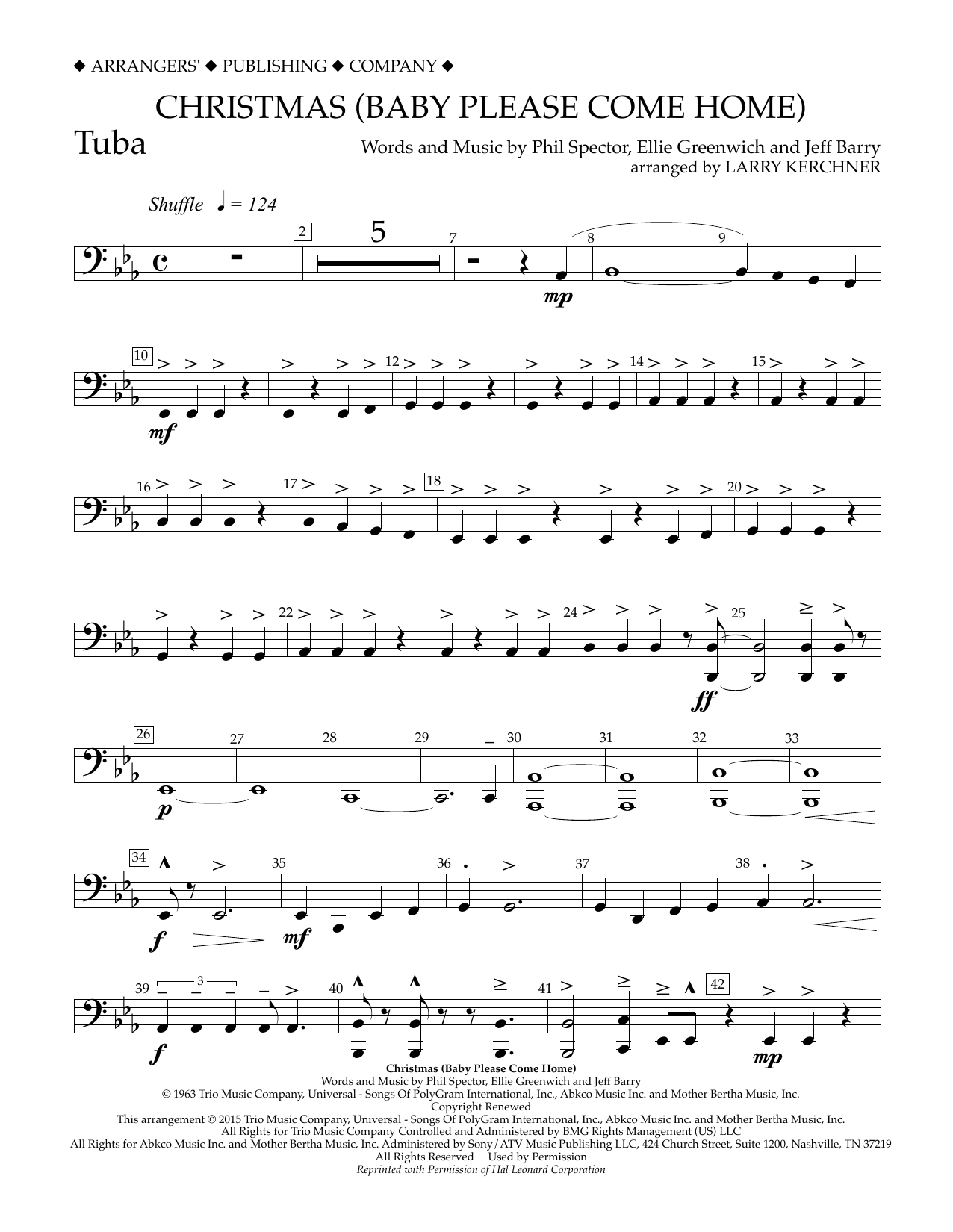 Larry Kerchner Christmas (Baby Please Come Home) - Tuba sheet music notes and chords arranged for Concert Band