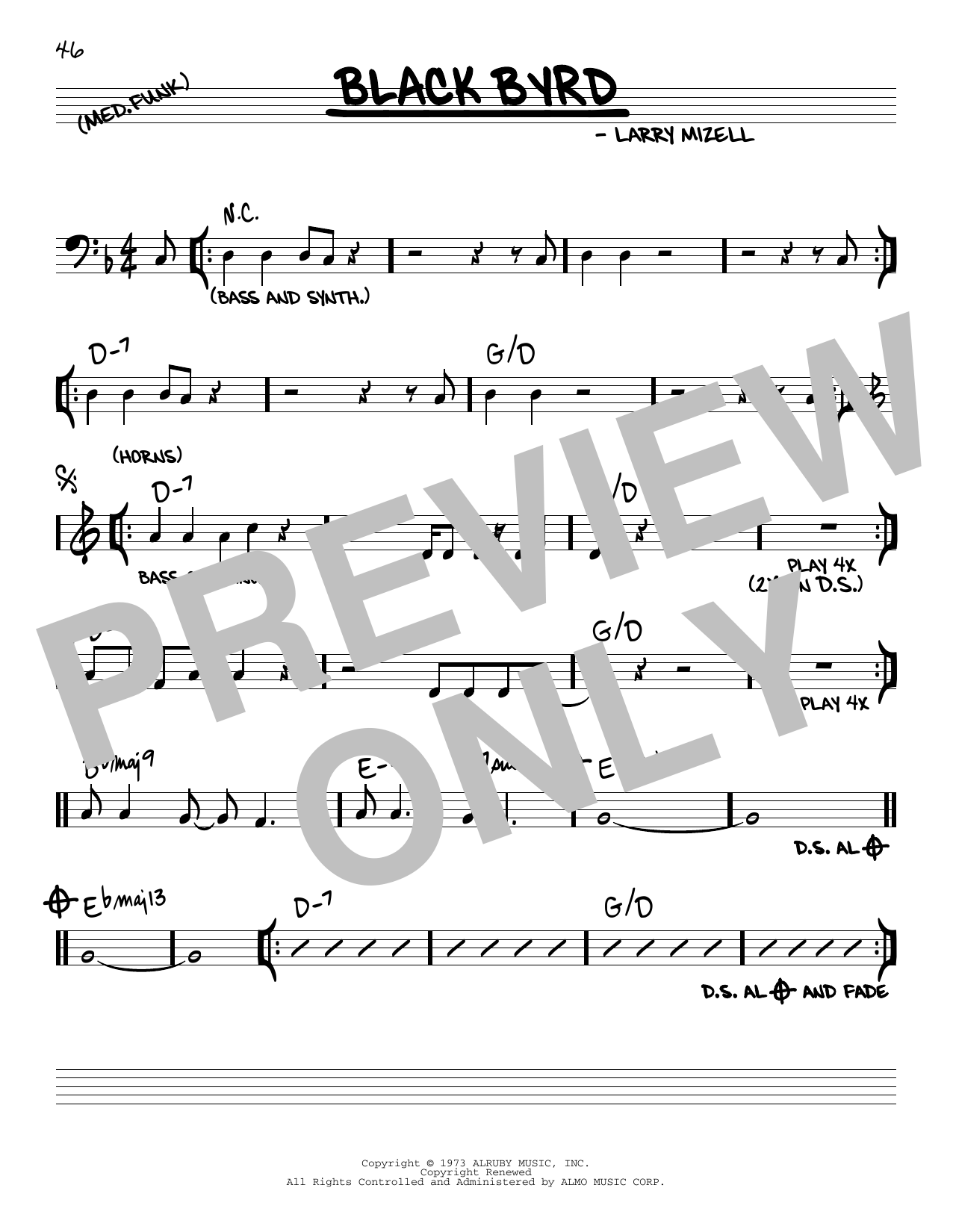 Larry Mizell Black Byrd sheet music notes and chords arranged for Real Book – Melody & Chords