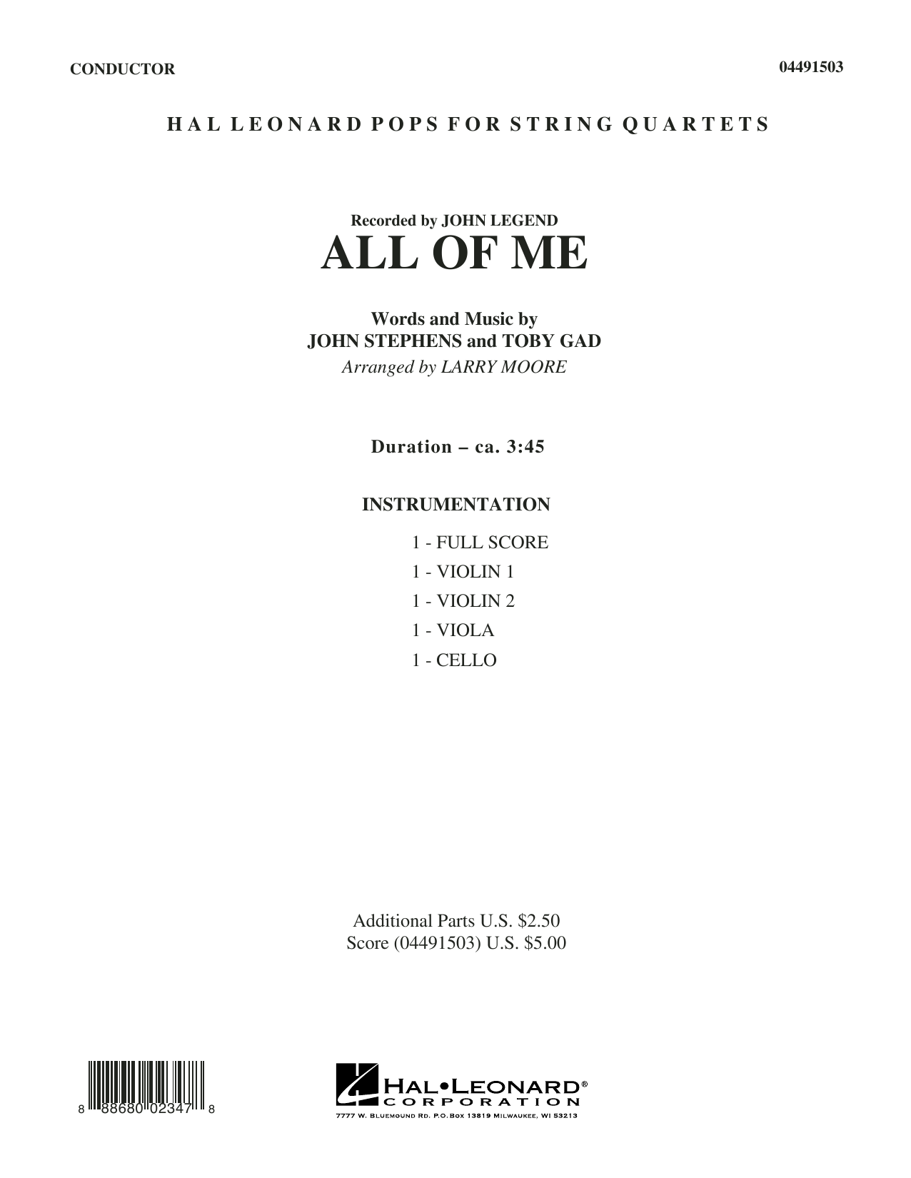 Larry Moore All of Me - Conductor Score (Full Score) sheet music notes and chords arranged for String Quartet