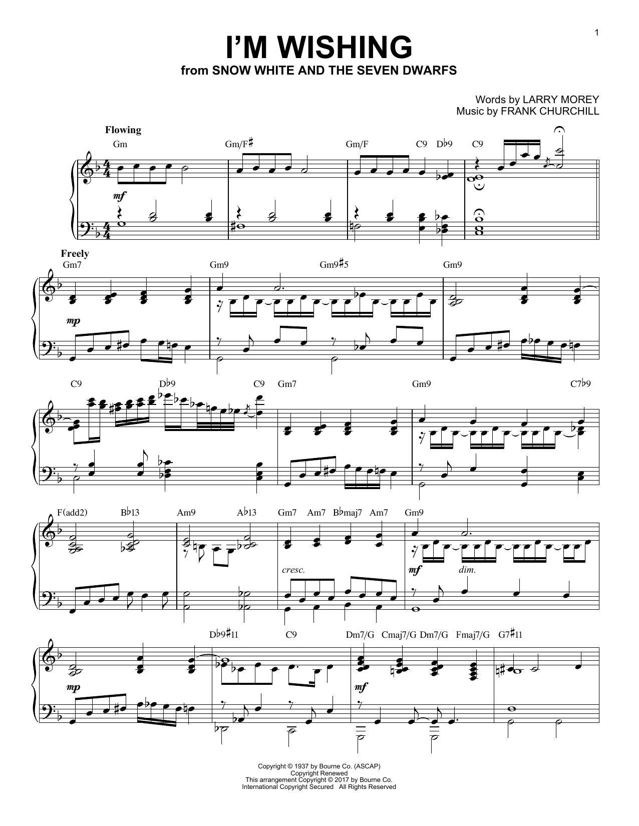 Larry Morey & Frank Churchill I'm Wishing [Jazz version] (from Snow White And The Seven Dwarfs) sheet music notes and chords arranged for Piano Solo