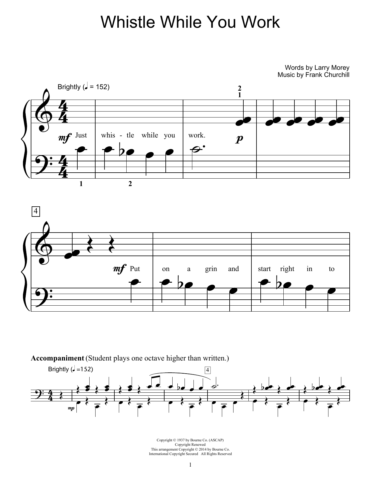 Larry Morey & Frank Churchill Whistle While You Work (from Snow White And The Seven Dwarfs) (arr. Fred Kern) sheet music notes and chords arranged for Educational Piano