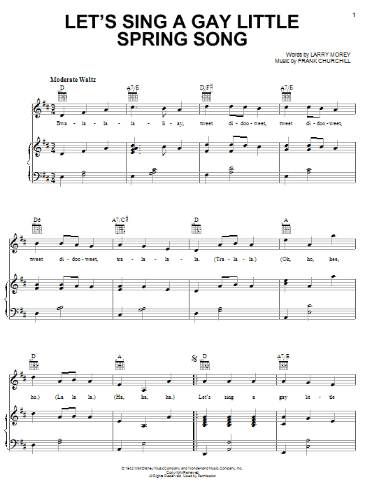 Larry Morey Let's Sing A Gay Little Spring Song sheet music notes and chords arranged for Piano, Vocal & Guitar Chords (Right-Hand Melody)