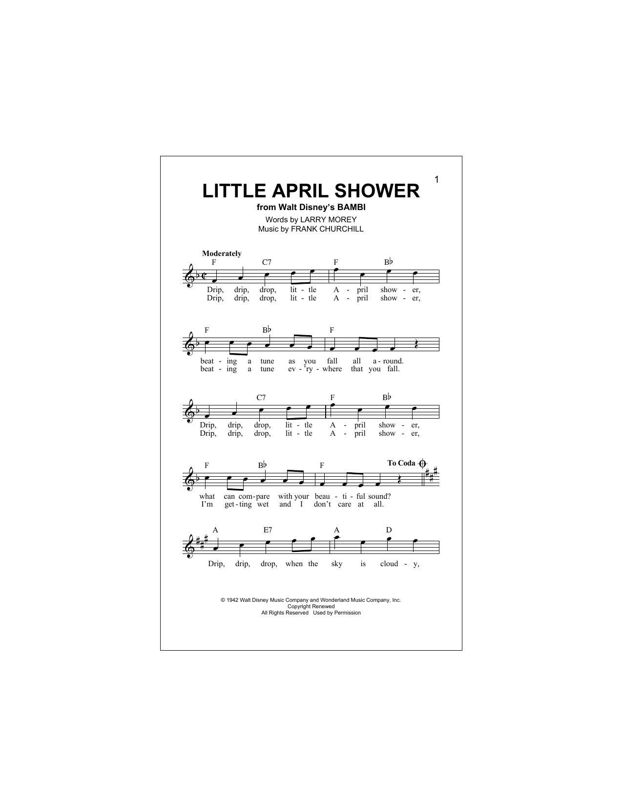 Larry Morey Little April Shower sheet music notes and chords arranged for Lead Sheet / Fake Book