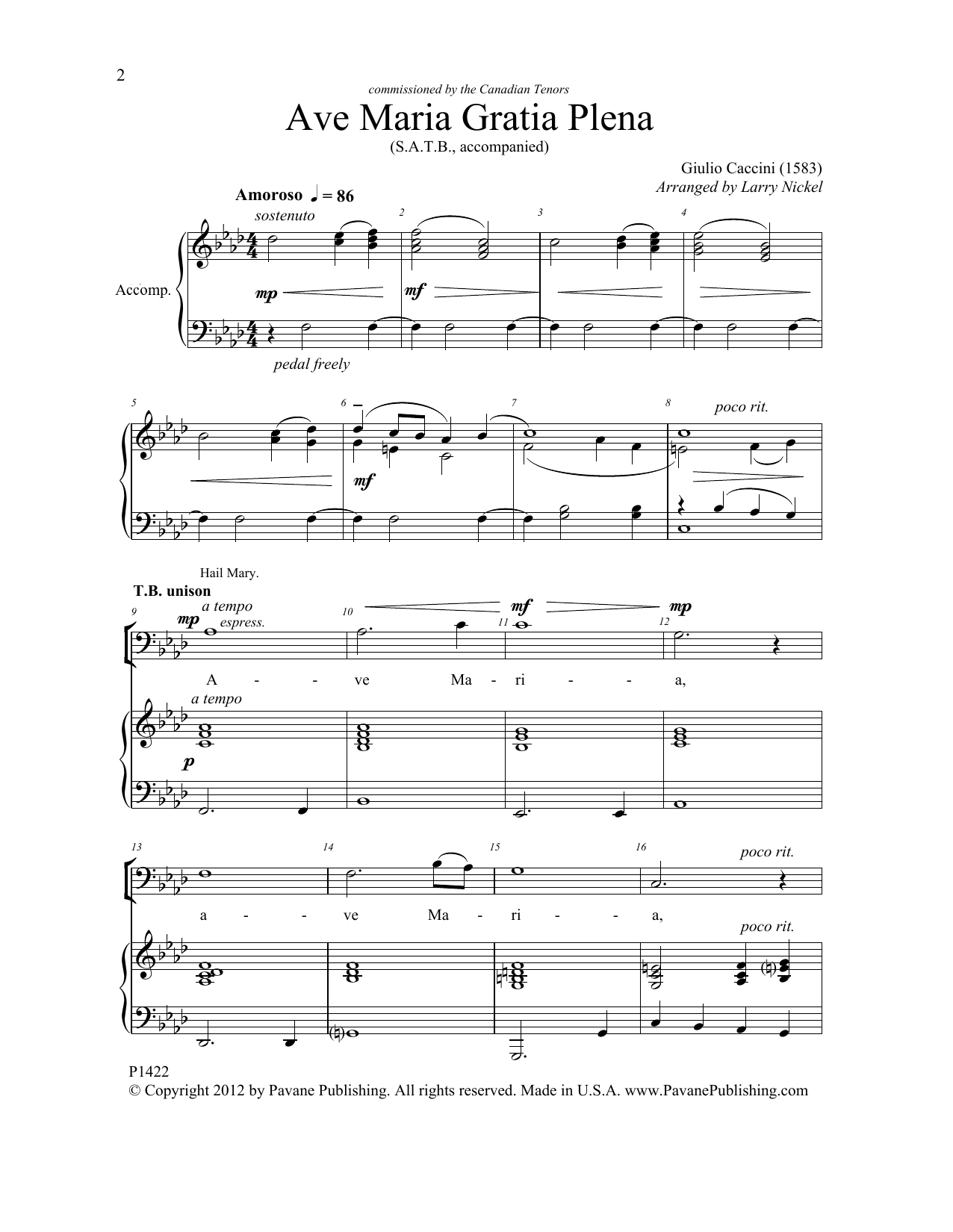 Larry Nickel Ave Maria Gratia Plena sheet music notes and chords arranged for SATB Choir